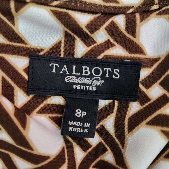 SALE Vintage Talbots Graphic Print Jersey Faux Wrap Dress Size 8 Petites - Picture 3 of 6